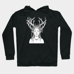 Woman with antler. Line Art. Hoodie